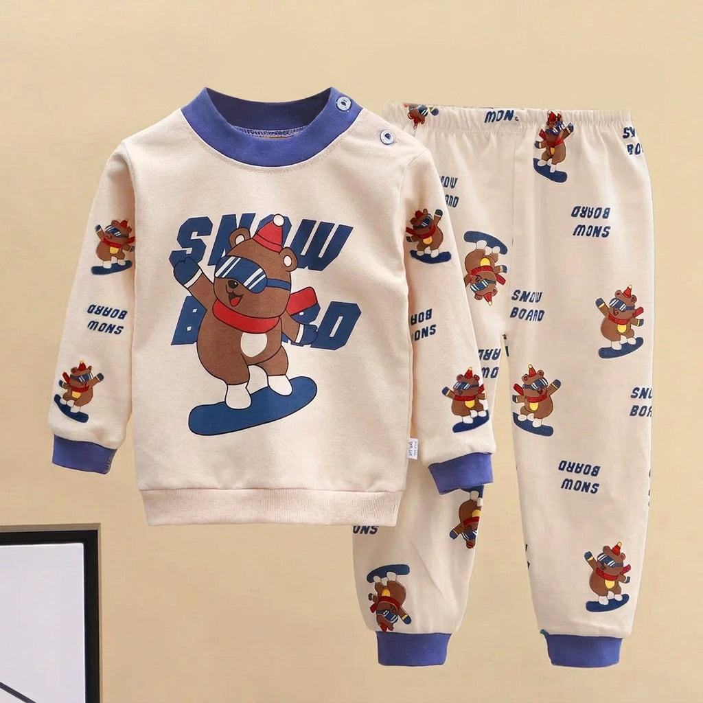 CHASON Kids Cozy Brown Cartoon Pajama Set (1-3Y)