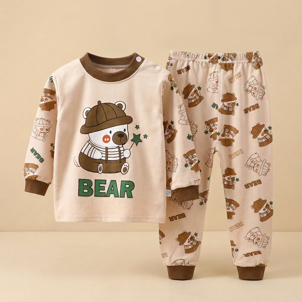 CHASON Kids Cozy Brown Cartoon Pajama Set (1-3Y)
