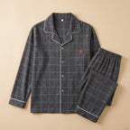 CHASON Men’s Cotton Plaid Cardigan Pajama Set