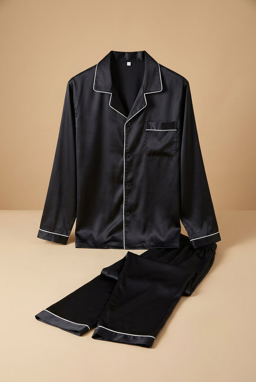 CHASON Men’s Satin Long-Sleeve Pajama Set
