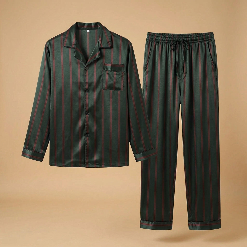 CHASON Men’s Ice Silk Cardigan Pajama Set