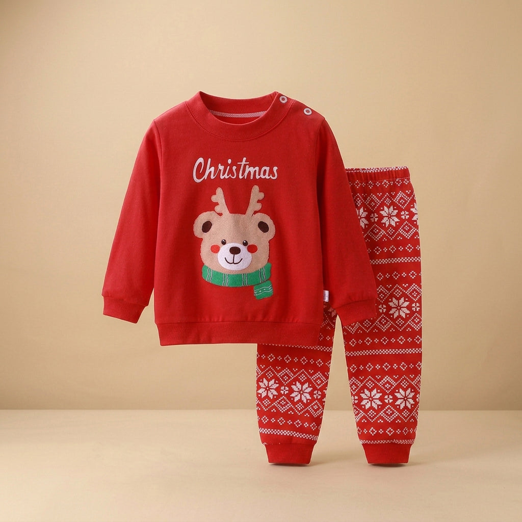 CHASON Kids Cozy Red Cartoon Pajama Set (1-3Y)