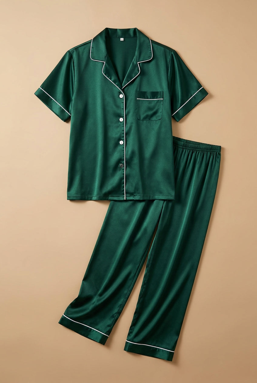 CHASON Women's Satin Silk Pajamas Set