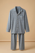 CHASON Men’s Cotton Plaid Cardigan Pajama Set