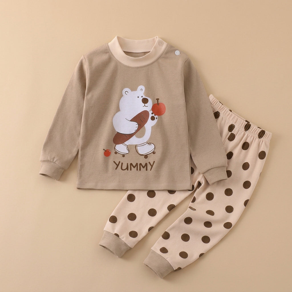 CHASON Kids Cozy Brown Cartoon Pajama Set (1-3Y)