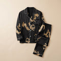 CHASON Men’s Dragon Print Silk Pajama Set