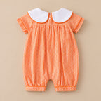CHASON Short-Sleeve Orange Gingham Pumpkin Romper (0–18M)