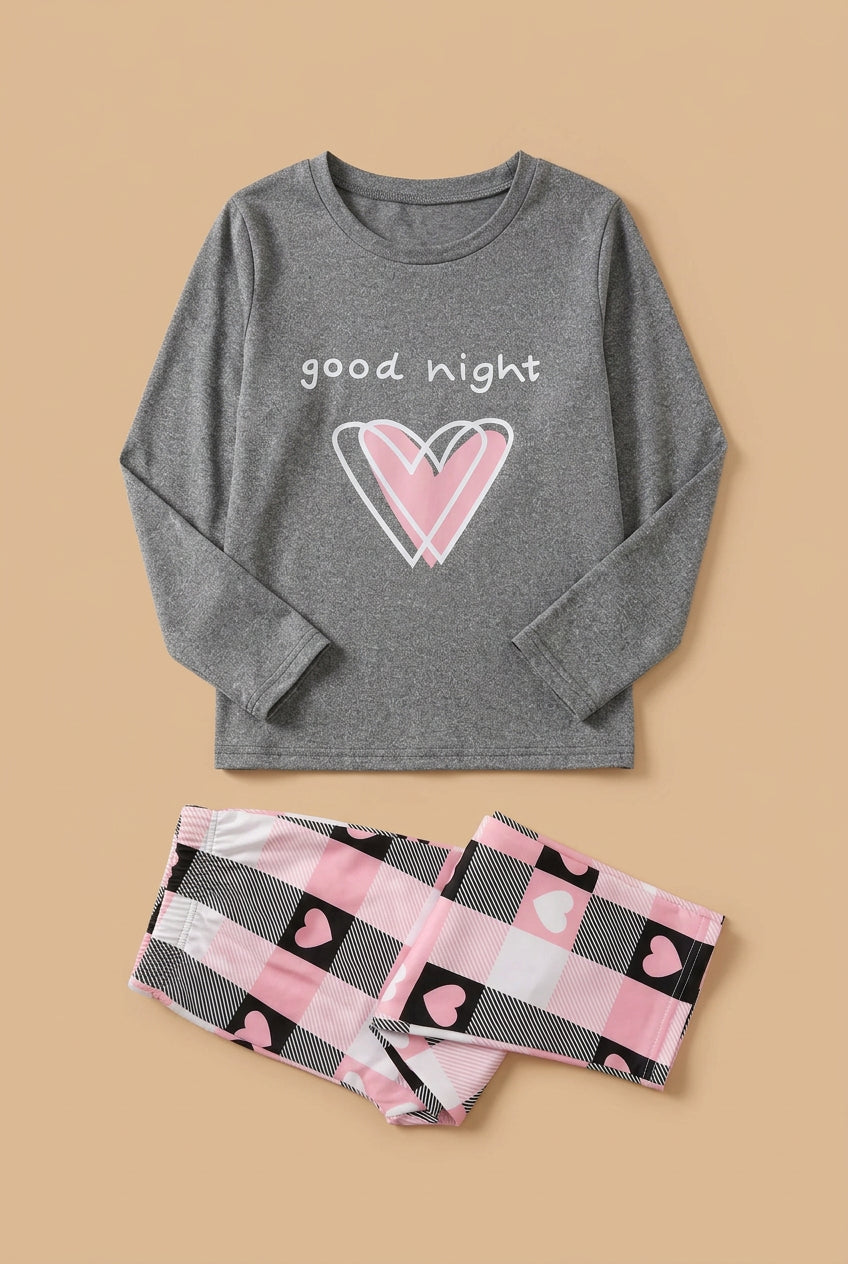 CHASON Girls Heart & Plaid Pajama Set (7-13Y)