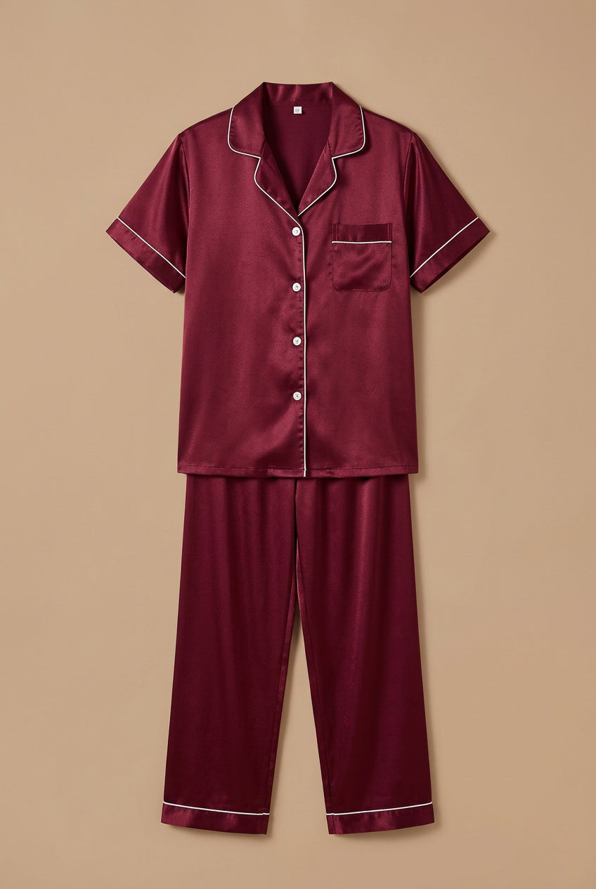CHASON Women's Satin Silk Pajamas Set