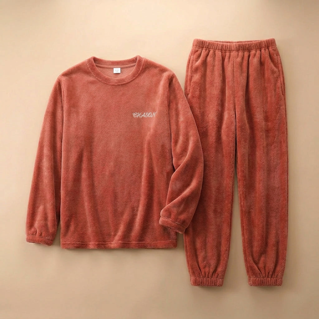 CHASON Men’s Plush Coral Velvet Pajama Set