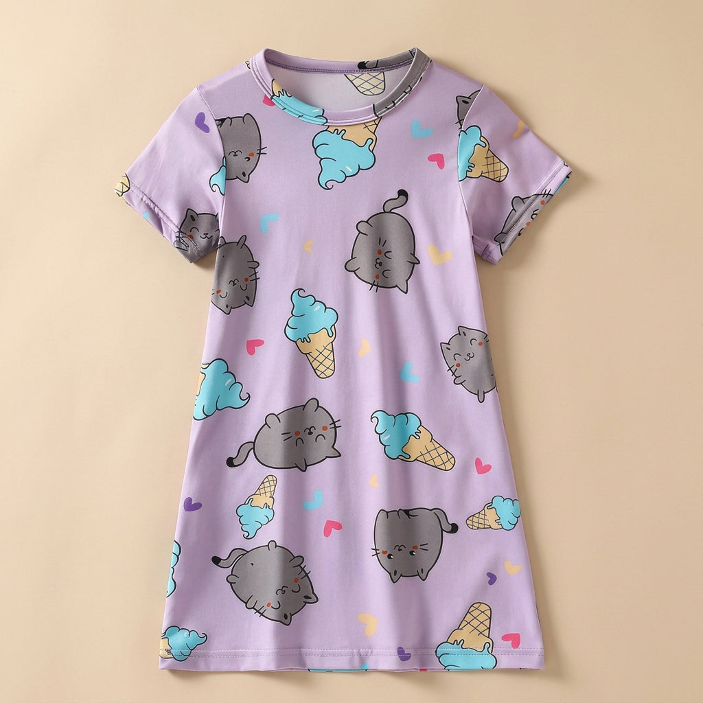 CHASON Kids Cute Printed Nightgown ((7-13Y)