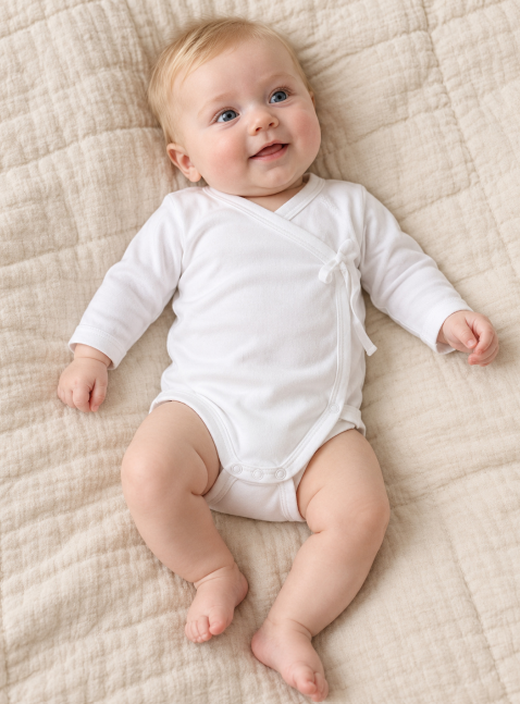 CHASON Long-Sleeve Side-Opening Romper (0–6M)