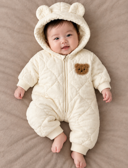 CHASON Cartoon Bear Outerwear Romper (0–12M)