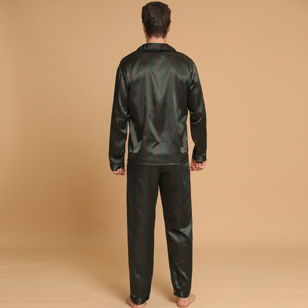 CHASON Men’s Ice Silk Cardigan Pajama Set