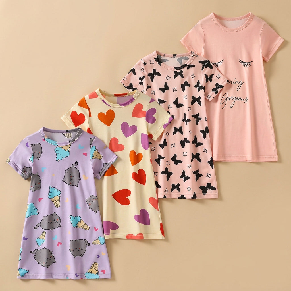 CHASON Kids Cute Printed Nightgown ((7-13Y)