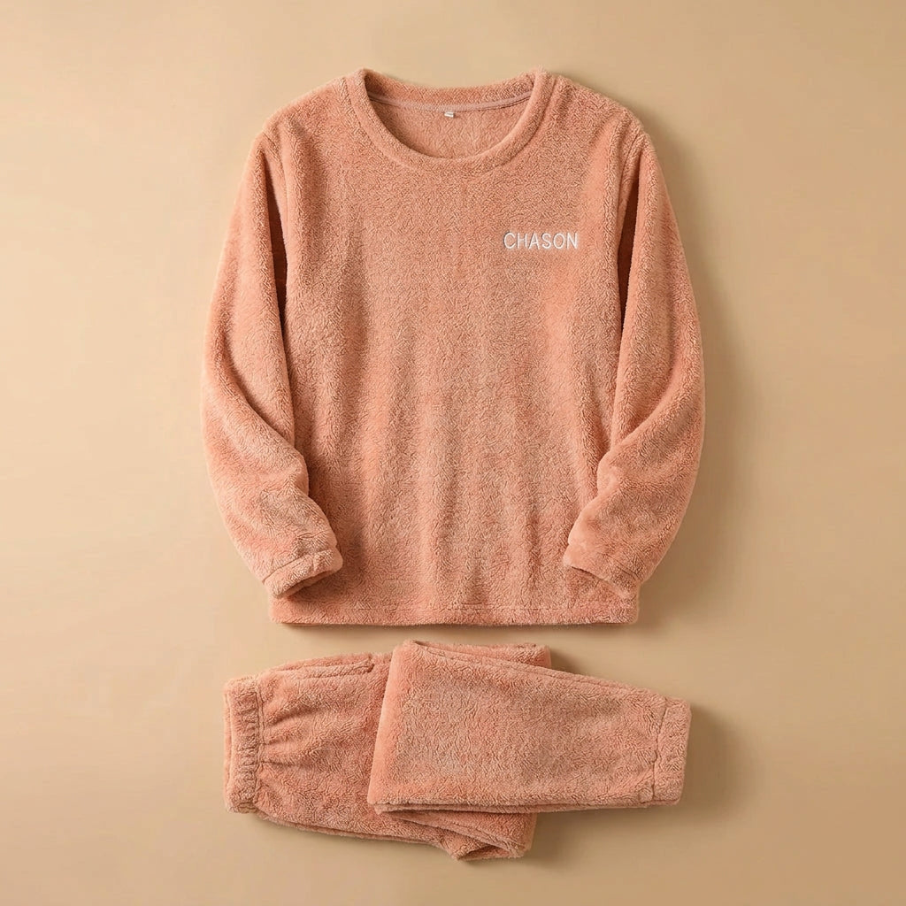 CHASON Men’s Plush Coral Velvet Pajama Set