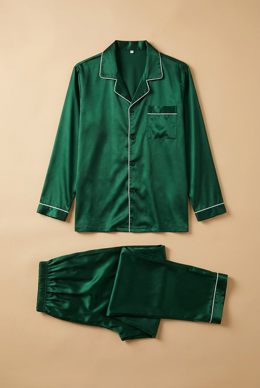 CHASON Men’s Satin Long-Sleeve Pajama Set